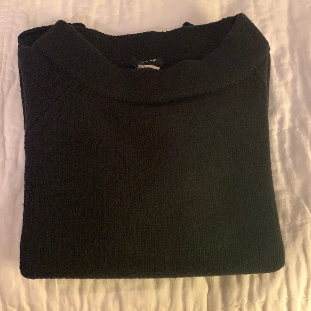 J Crew Wool Black Mock Turtleneck, cropped with bell sleeves.